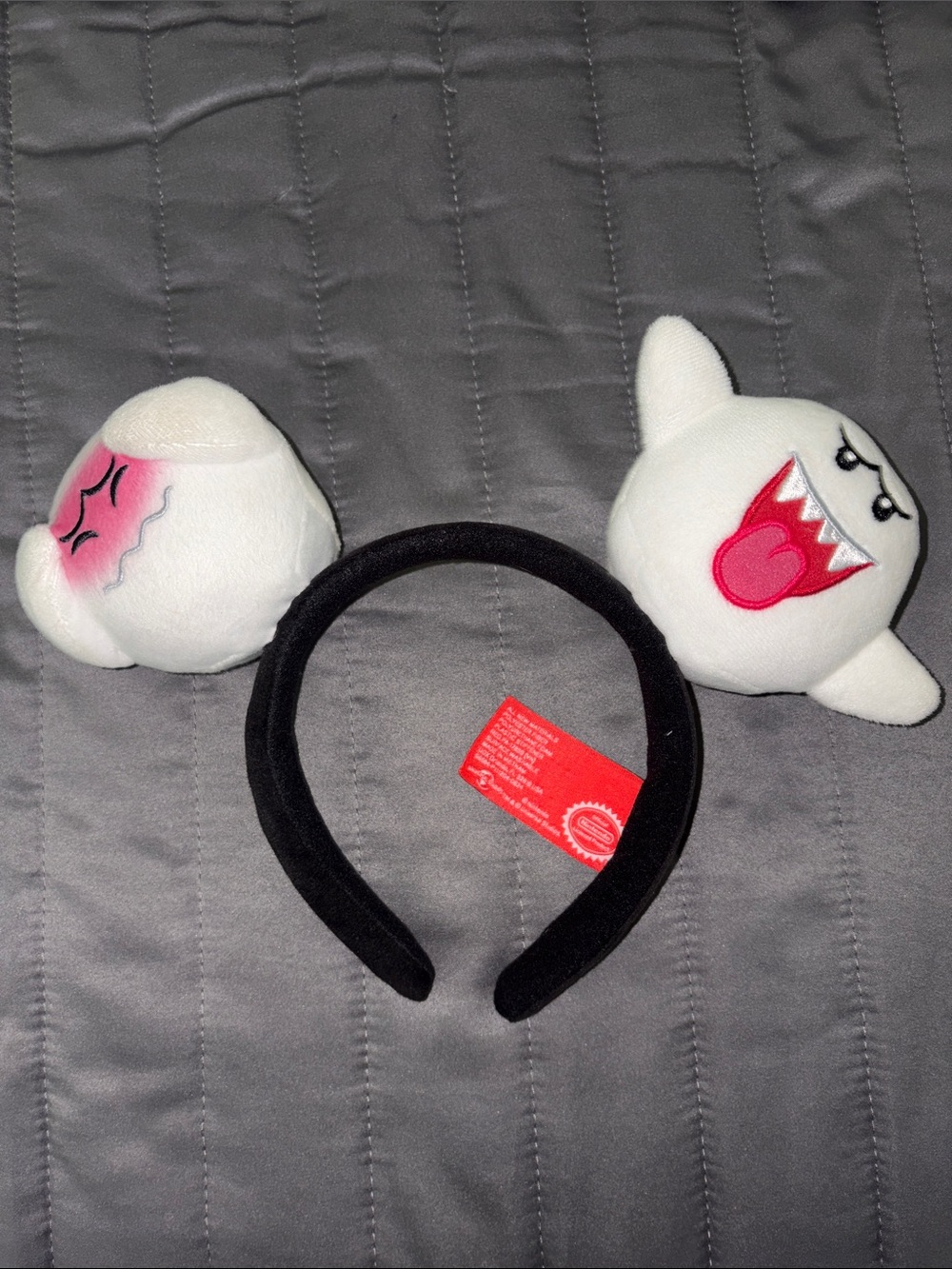 Plush Boo Ghost Headband for Kids - White Ghost Ears with Black Band